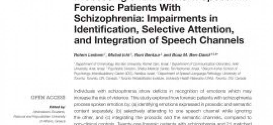 Processing of Emotions in Speech in Forensic Patients With Schizophrenia