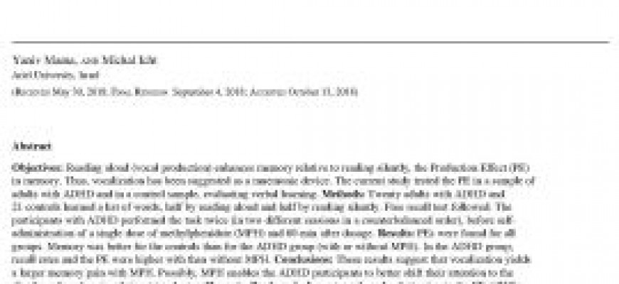 Production Effect in Adults With ADHD With and Without Methylphenidate (MPH): Vocalization Improves Verbal Learning