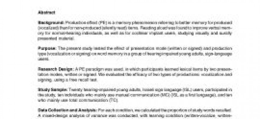 The Effect of Presentation Mode and Production Type on Word Memory for Hearing Impaired Signers